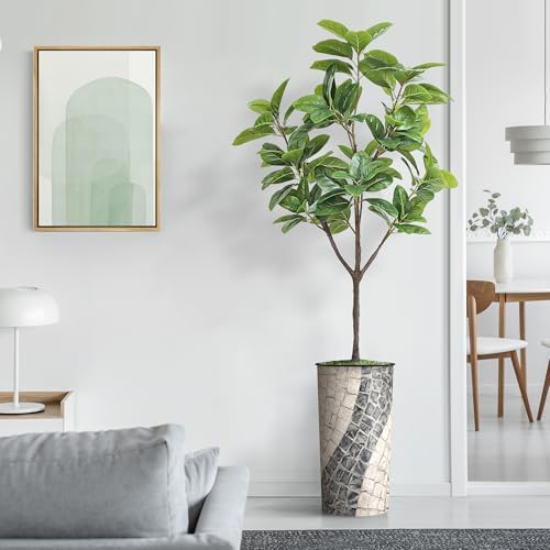 Artificial Tree in Geometric Pattern Planter, Fake Rubber Silk TRE for Indoor and Outdoor Home Decoration - 70" Overall Tall (Plant Pot Plus Tree) - Image 3