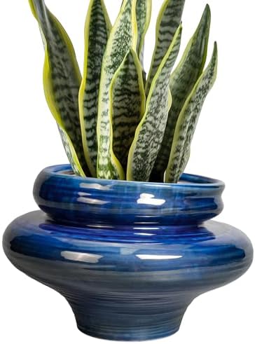 Ceramic Pots for Plants - 11 Inch Ceramic Planter for Indoor Outdoor, Unique Planters with Drainage Hole, Decorative Flower Pot, House Office Garden Decor, Plants Lover Gifts, Blue by Teagas