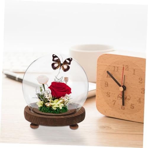 DECHOUS Clear Glass Cloche Dome with Wooden Base for Plants Terrarium Display Elegant Keepsake Globe for Preserved Flowers Dust Protection for Home Decor - Image 5