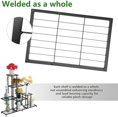 Twhep Heavy Duty Metal Plant Stand, 5 Tiers Multifunctional Plant Stand for Indoor Outdoor, for Tall Large Rack for Living Room Garden Balcony, Black - Image 7