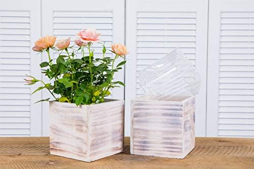 Wooden Planter Box, Rustic Whitewash with Plastic Liner l Garden Decor l Restaurant and Wedding Decorations l Wedding Bouquets, Table Centerpiece (5x5 Set of 4, Whitewash) - Image 4