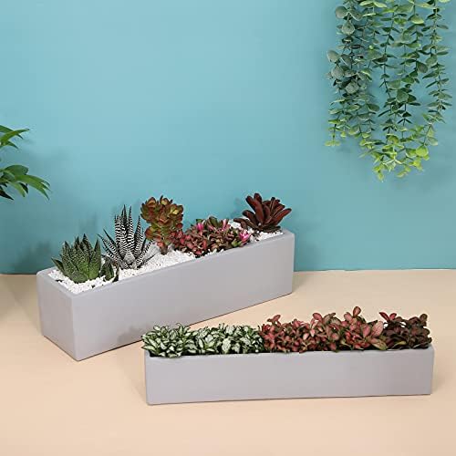 14.5-Inch Grey Rectangle Concrete Succulent Planter Windowsill Boxes - Image 4