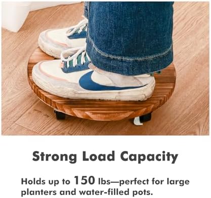 4 Pack Plant Caddy with Wheels Heavy Duty 12 Inch Wooden Plant Stand with Wheels Plant Dolly Rolling Plant Stand Plant Roller with Casters for Indoor and Outdoor with 4 Pack Plant Saucers, Round - Image 6