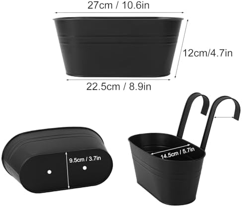 6 Pack Metal Railing Planter for Outdoor Plants, BlackIron Railing Planters, Metal Window Hanging Flower Pots for Balcony, Fence, and Patio Railings, Garden Decor with Drainage Holes - Image 2