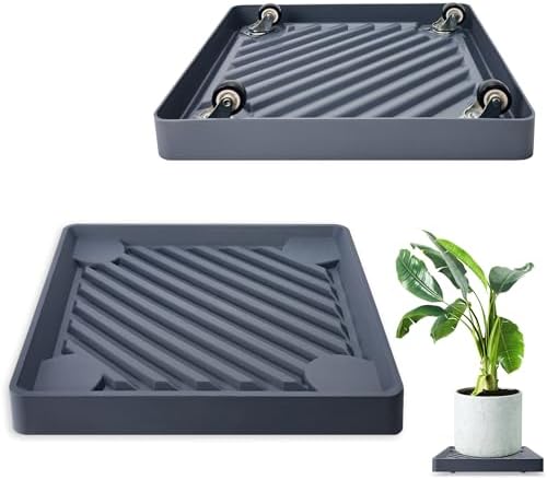 REDHUGO 2PCS Square Plant Caddy with Hidden Wheels, Heavy Duty Rolling Plant Stand Caddy with Wheels, Pot Base for Indoor Outdoor, Gray, 13 inches by REDHUGO