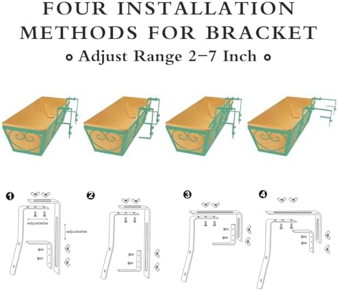 4 Pack 24 Inch Window Boxes Planters Railing Planter Box with Adjustable Brackets for Porch Fence Patio Balcony Hanging Flower Baskets with Woven Fabric for Outdoor Garden Decor - Green - Image 3