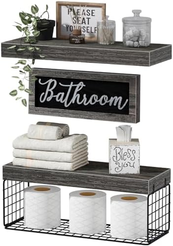 QEEIG ‎Bathroom Shelves with Decor Sign (Grey, 15.7") by QEEIG