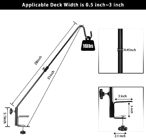 FEED GARDEN 31 Inch Heavy Duty Deck Hook, Non-Slip Clamp, 360 Degree Swivel, Black for Bird Feeders, Planters, Suet Baskets, Lanterns, Wind Chimes, 2 Pack - Image 3