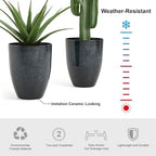Glitzhome 16.75" H Garden Tall Planter Pots,Set of 2 Modern Round Tall Planter with Drainage Holes,PE and Stone Faux Ceramic Large Flower Pots for Outdoor Indoor,Ceramic Gradient Turquoise - Image 3