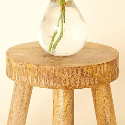 Small Plant Stand Indoor, Boho Wooden Stool for Living Room, 8x8 inch, Light Beige - Image 3