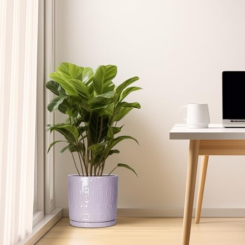 Eightpot 10 Inch Planter, Ceramic Plant Pots for Indoor Outdoor, Round Pot for Plants with Drainage Hole and Sacuer, Boho Plant Pot, Decorative Flower Pots, Living Room Decor, Purple - Image 7