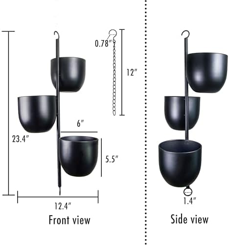 3-Tier Metal Hanging Planter with 6 Inch Oval Pots - Black Modern Triple Tiered Plant Hanger - Vertical Stackable Wall and Ceiling Mount Holder for Indoor and Houseplants - Image 2