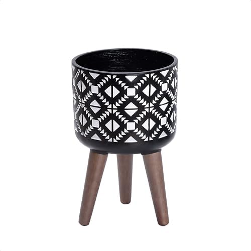 D'vine Dev Planter Pot with Wood Stand, 8 in, White/Black, 88-G-A-4 by DvineDevPlanterPotsandStand