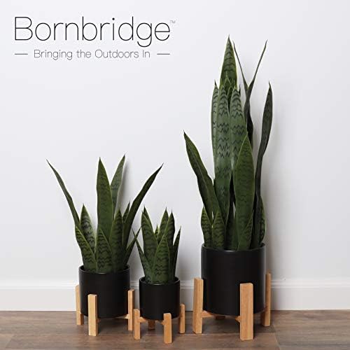 Bornbridge Artificial Snake Plant with Mid Century Plant Stand - Sansevieria Plant in Modern Planter - Artificial Plants with Indoor Plant Stand - Faux House Plants (Small / 2 Pack) - Image 4
