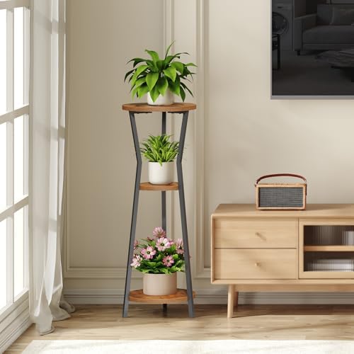 MAHANCRIS Plant Stand Indoor, 3 Tier Round Corner Plant Stand Indoor, Round Plant Holder Rack, 35" Tall Plant Shelf for Living Room, Balcony, Patio, Rustic Brown and Black PSHR0401 - Image 6