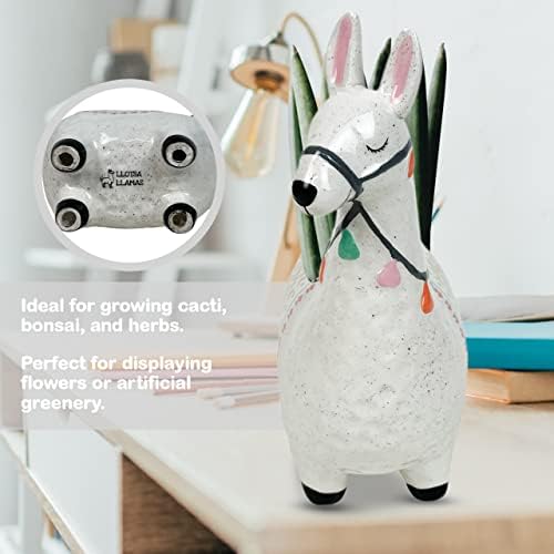 Ceramic Llama Planter for Succulent Plants Cute Alpaca Decor for Home, Office 8 1/2 Tall with Drain Holes Perfect for Cactus or Small House Plant Decoration (White) - Image 5