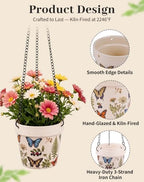 Stoneware Hanging Planters Set of 2,Large 7" + Small 5" - Image 3