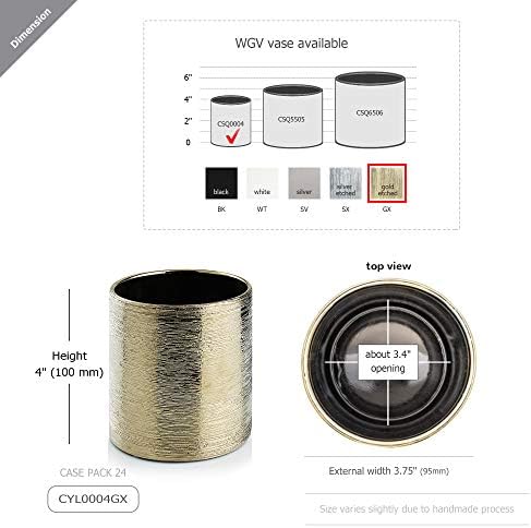 WGVI Gold Etched Ceramic Cylinder Vase Width 3.75" Height 4", Flower Arrangements, Candle Holder, Terrarium Planter Pot, Storage Container Organizer, Pen Brush Holder, Scratched Texture, 6 Pcs - Image 3