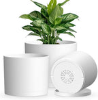 Plant Pots, 10/9/8 Inch 3 Pack Cylindrical Flower Pots with Drainage Holes and Saucers, Plastic Planters for Outdoor Indoor Plants,White by KUGAZ