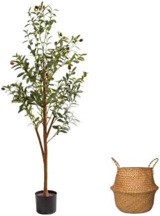 4Ft Artificial Olive Tree with Moss & Basket - Indoor Tall Faux Olive Tree in Planter, Large Fake Olive Silk Tree with Realistic Branches and Fruits for Home Decor, Office, Living Room by MovingSandArt