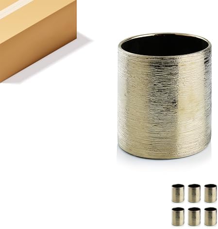 WGVI Gold Etched Ceramic Cylinder Vase Width 3.75" Height 4", Flower Arrangements, Candle Holder, Terrarium Planter Pot, Storage Container Organizer, Pen Brush Holder, Scratched Texture, 6 Pcs by WGVInternational-OpusGlassware