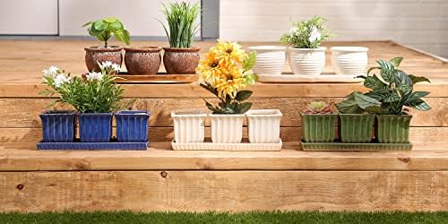 DII Ceramic Planter Collection Herb Pot Set, Green Square, 12x4x4 - Image 6