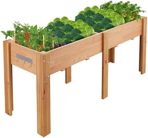 72x 23x30IN Raised Garden Bed Outdoors with High Legs & Hooks, Non-Woven Liner, Elevated Wooden Large Planter Box for Backyard, Patio, Balcony w/Divider Panel, 6 Legs, 300lb Capacity by Garvee