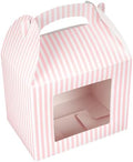 Restaurantware Gable Gift Boxes Pack of 25 Paper Treat Boxes 10 x 7 x 8 Inches With Window, Disposable Pink and White Containers, Freezer-safe, For Weddings or Birthdays by Restaurantware