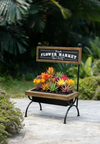 Rustic Wooden Planter Stand, Flower Market Design, 24 Inch by Noeko