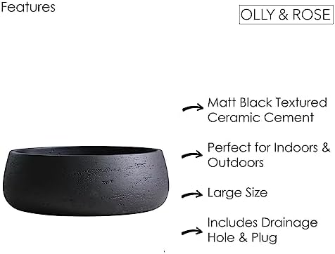 Olly & Rose Copenhagen Large Ceramic Planter Bowl Shallow Plant Pot - Matt Black Flower Pot Indoor and Outdoor Garden Décor… - Image 5