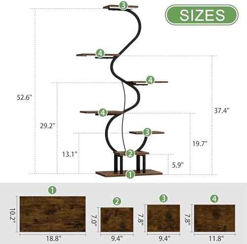 CODACE Plant Stand Indoor with Grow Lights - Tall Corner Plant Shelf, 7 Tiered Plant Stands for Indoor Plants, Metal Flower Plant Rack, Curved-Shaped Inoor Plant Holder for Living Room, Patio（Black - Image 6
