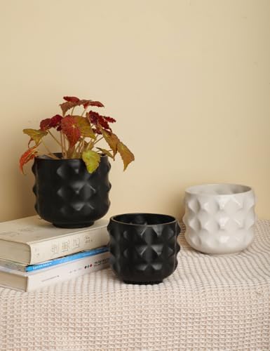 Generic Ceramic Plant Pots, Geometry Textured Flower Pots Indooe/Outdoor, Modern Planter for Home Decor,Office,Bookshelf,Living Room, 5'' H (Black) - Image 3