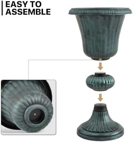 MoNiBloom 20‘’ Plastic Urn Planter Vase, Flower Pot Set of 2, Dark Green - Image 3