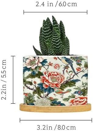 Chinoiserie Tree Peony Bird Floral Ceramic Planter Coral Turquoise Botanical Planters for Outdoor Plants with Drainage Holes and Saucers Pot for Indoor Outdoor Garden - Image 2