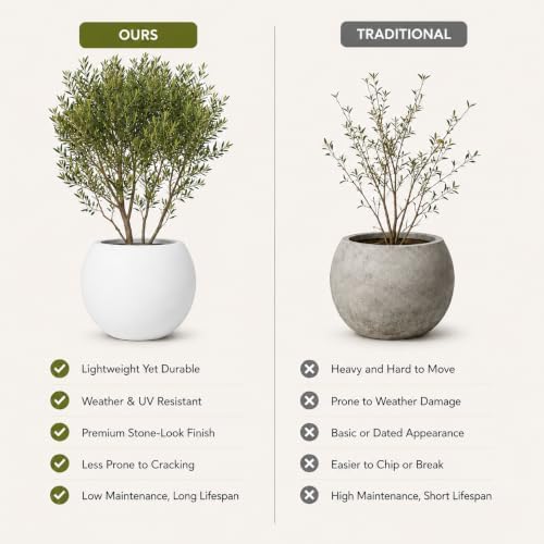 Panlaolao 13.5" H x 17" Dia (12" Pot Opening) Round Fiberstone Planter with Drainage Hole, White, Indoor/Outdoor Large Plant Pot for Home Patio Garden, Ideal for Large Plants - Image 6