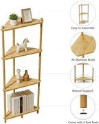 Corner Shelf Display Stand - Bamboo 4 Tier Tall Corner Shelving Unit, Small Corner Bookshelf Wood Corner Storage Shelf Plant Stand for Bathroom, Bedroom, Office, Kitchen, Living Room Decor - Image 2