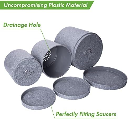 D'vine Dev 3-Pack Plastic Pots, 6.5/8/10 in, Speckled Gray, 74-V-G-4 - Image 4