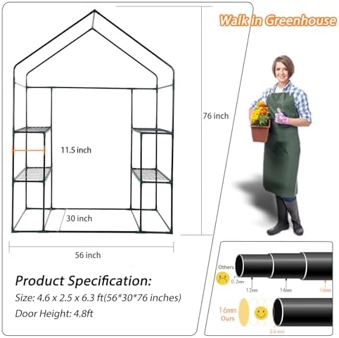 Portable Walk-in Greenhouse for Outdoors, 56x30x76 Plant House with Shelves - Image 5