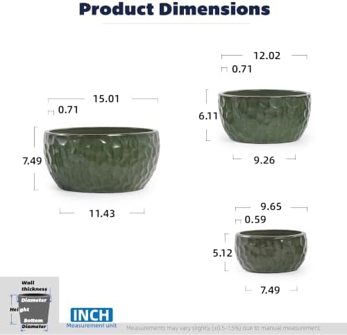 10 Inch Ceramic Planters with Hammered Pattern, Set of 3, Antique Green - Image 5