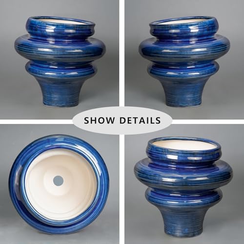 Ceramic Pots for Plants - 11 Inch Ceramic Planter with Drainage Hole, Unique Planters for Indoor Outdoor, Large Decorative Flower Pot, Home Office Room Decor, Gifts for Plants Lover, Blue - Image 6