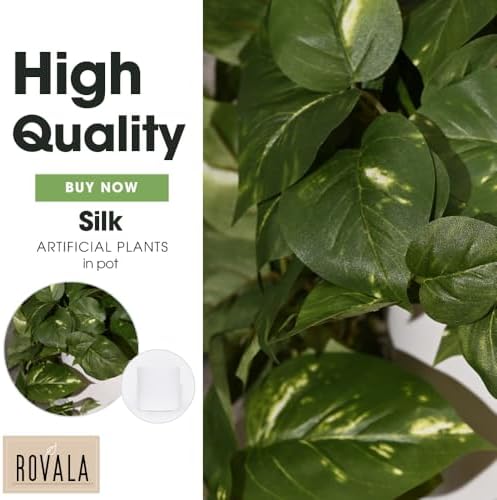 MY ROVALA Silk Plants for Home Decor Indoor in Pot Realistic Artificial Plants Hanging Faux Plants Indoor Fake Potted Plants for Shelves Bedroom Bathroom Trailing Plant, Fake Pothos Ivy (Dark Green) - Image 5