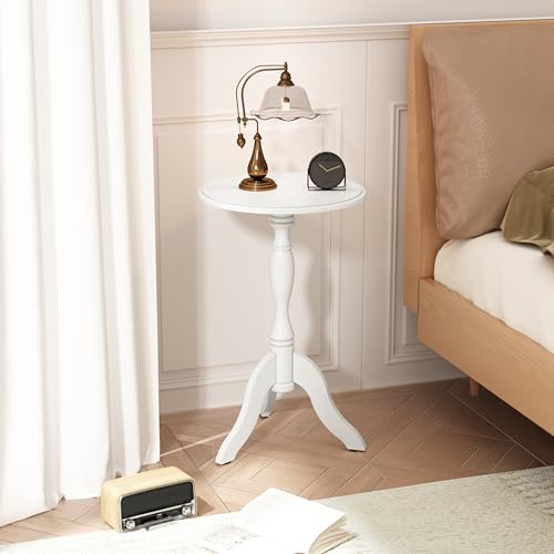 HLR Round Small End Table Set of 2, Wooden Pedestal Side Tables, Pure White - Image 5