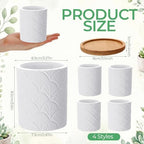 12 Pcs 3.5 Inch Mini Ceramic Succulent Pots with Bamboo Tray DIY Ready to Paint Unpainted Flower Pot Bulk Color Your Own Bisque White Vase Drainage Hole for Plant Lover Family Craft Gift - Image 3