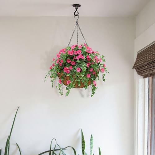14 inch Metal Hanging Baskets for Plants Outdoor, 4 Pack Metal Wire Hanging Basket Planter with Coco Liner Flower Pots for Indoor Outdoor Garden Porch Patio, Heart-Shaped - Image 6