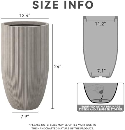 Kante 24 Inch Tall Concrete Planter, Outdoor Indoor Large Plant Pots with Drainage Hole and Rubber Plug for Home Garden Patio Porch Textured Weathered Concrete - Image 2