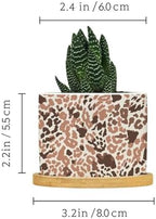 Red Brown Light Gray Leopard Planter Ceramic African Tribal Animal Print Round Plant Pot with Drainage Holes and Bamboo Tray Pot for Home Office Desk Garden - Image 2