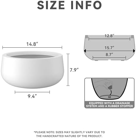 Kante Accent Round Bowl White Concrete Planter 16" Dia, Outdoor - Image 3