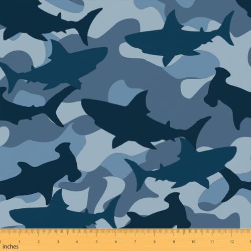 Shark Fabric By The Yard, Camouflage Upholstery Fabric for Chairs, Ocean Wildlife Animal Decorative Fabric for Quilting Sewing Clothing, DIY Art Gift Waterproof Fabric, Blue, 10 Yards by Erosebridal