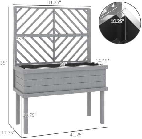 Outsunny Raised Garden Bed with Trellis for Climbing Plants, Gray - Image 7