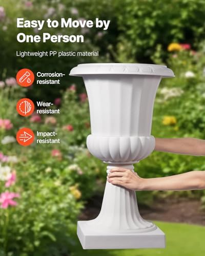 VEVOR Plastic Urn Planters, 15.8 x 26.4 Inch, 2 Pack White Classic Flower Pots Front Porch Planters, Indoor & Outdoor Vase for Wedding, Party, Event, Home, Stage, Garden, Balcony, Patio Decoration - Image 4